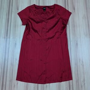 Eileen Fisher Women's Medium Red 100% Silk Button Down Dress Business Chic